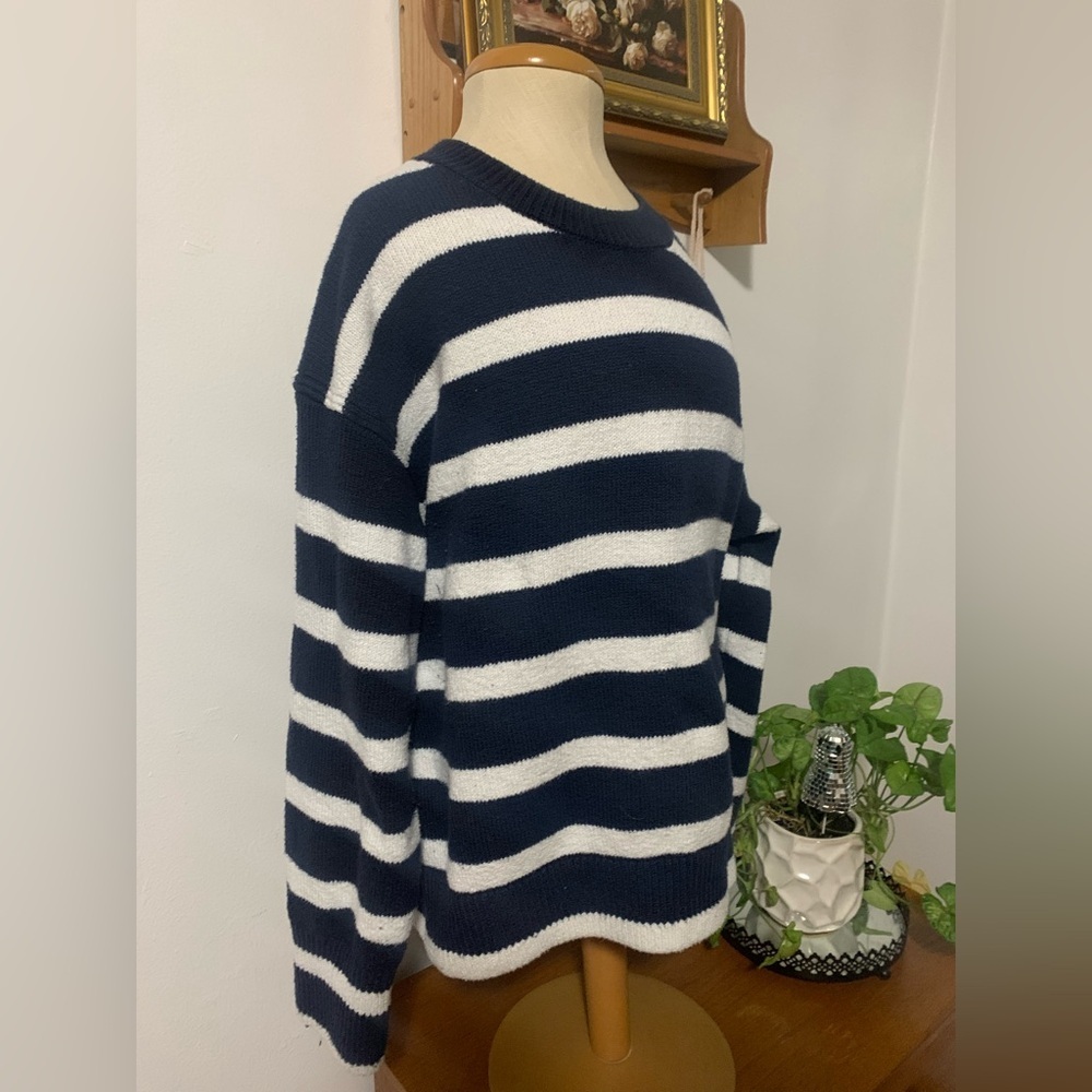Banana Republic Striped Navy and White Sweater Nautical Cotton Blend XL - Picture 5 of 13
